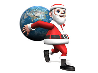 3d santa taking the earth on the his back