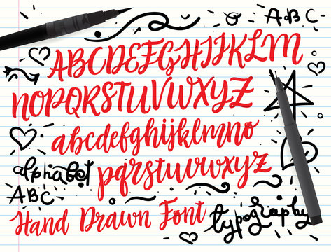 Calligraphic vector script font. Handwritten brush style modern calligraphy cursive typeface. Hand Lettering and Typography alphabet for Designs: Logos, Packaging Design, Poster. Typographic set.