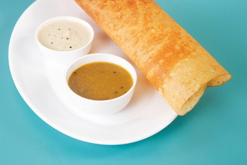 Masala Dosa with Chutney and Sambaar Traditionally a South Indian Dish