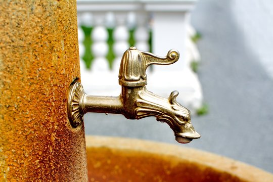 Fountain with cold mineral water spring Balbin - center of in Marianske Lazne (Marienbad) - great famous Bohemian spa town in the west part of the Czech Republic (region Karlovy Vary)