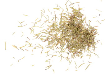 Pile of dry rosemary isolated on white background, top view