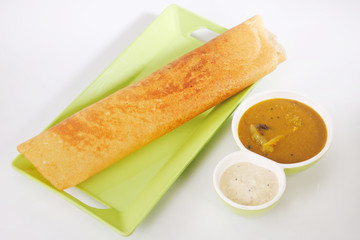 Masala Dosa with Chutney and Sambaar Traditionally a South Indian Dish