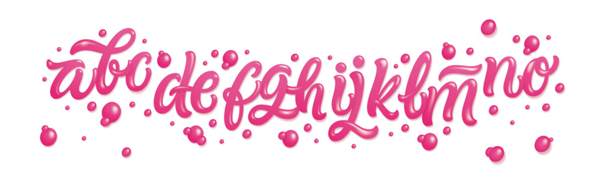 Bubble Gum Alphabet Set. Pink Font Isolated on White Background. Hand Lettering for Designs: Logo, Packaging, Pack of Gum, Card, etc. Vector. Sugar kids illustration.