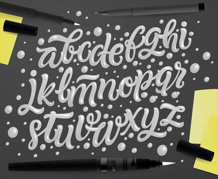 Calligraphic vector script font. Handwritten brush style modern calligraphy cursive typeface. Hand Lettering and Typography alphabet for Designs: Logos, Packaging Design, Poster. Typographic set.