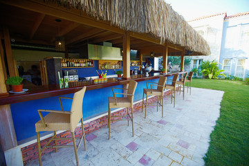 View on bar in small hotel with drinks