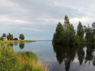 Mouth of the river Kumsa. The place where river flows into Lake Onega