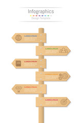 Infographic design elements for your business data with 6 options, parts, steps, timelines or processes. Wood sign concept, Vector Illustration.