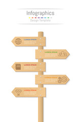 Infographic design elements for your business data with 5 options, parts, steps, timelines or processes. Wood sign concept, Vector Illustration.