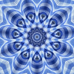 blue and white plaid fabric kaleidoscopic pattern