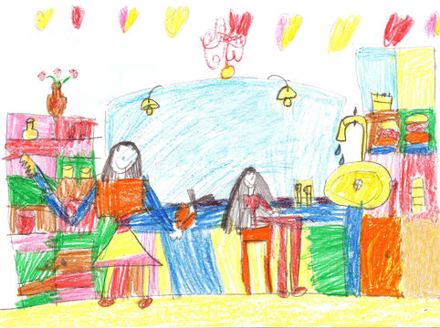 Child's drawing of a hair salon
