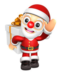 Santa mascot the hand is holding a Big Gift Box. 3D Christmas Character Design Series.