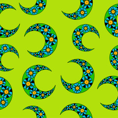 green crescent moons seamless pattern on a green background