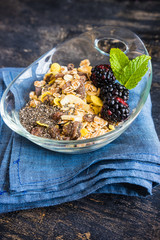 Organic food concept with ripe blackberries