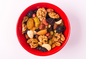 different mixed nuts and raisins