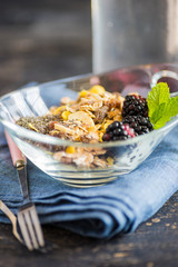 Organic food concept with ripe blackberries