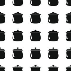 Pan seamless pattern vector illustration background. Black silhouette pans stylish texture. Repeating pan seamless pattern background for kitchen design and web