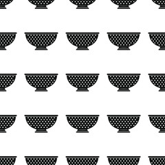 Colander seamless pattern vector illustration background. Black silhouette colander stylish texture. Repeating colander seamless pattern background for kitchen design and web - obrazy, fototapety, plakaty