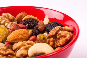 different mixed nuts and raisins