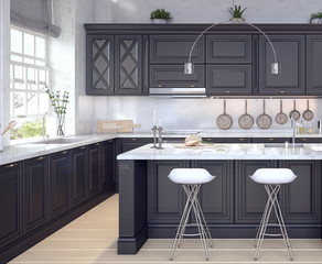 Classic design of kitchen 3D Rendering