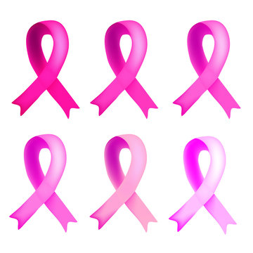 1235453 A set of six shades of pink ribbons. World Breast Cancer Day. Infographics. Vector illustration on isolated background