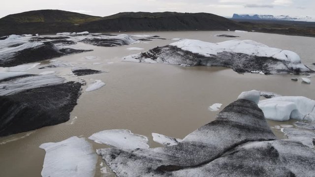 Aerial, Frozen glaciers in Iceland