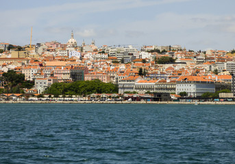 Fototapeta na wymiar A view of Lisbon from a boat in the river Tagus