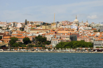 Fototapeta na wymiar A view of Lisbon from a boat in the river Tagus