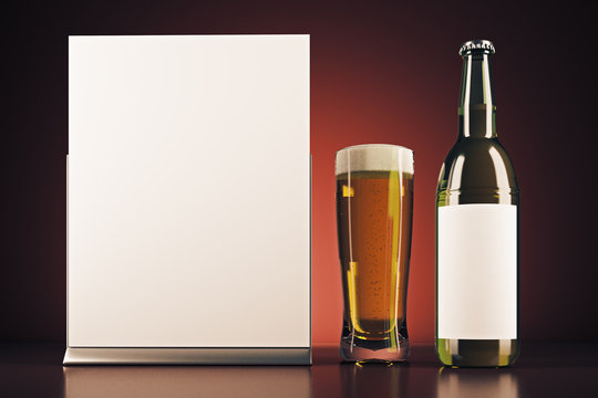 Blank beer bottle with poster