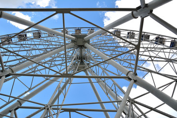 Bottom view of the design of a Ferris wheel in the city of Vladimir