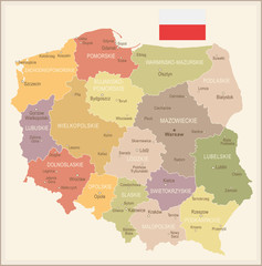 Poland - vintage map and flag - illustration