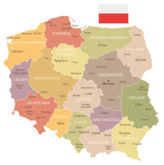 Obraz premium Poland - vintage map and flag - illustration