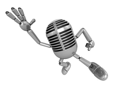 3D Classic Microphone Mascot on Running. 3D Classic Microphone Robot Character Series.