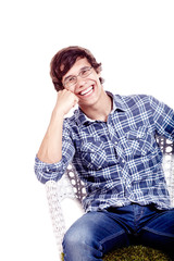 Laughing man on chair