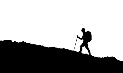 Muurstickers Hiking man in black © Pavel Plehanov