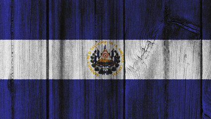 El Salvador flag painted on wooden wall for background