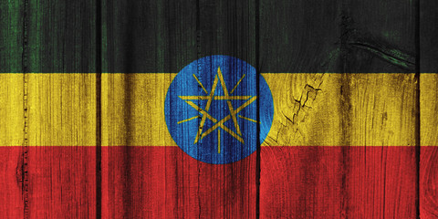 Ethiopia flag painted on wooden wall for background