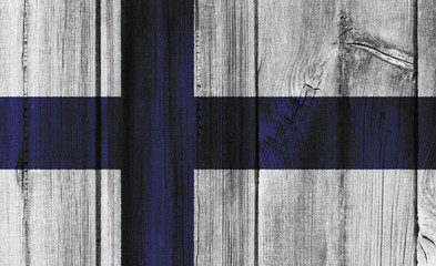Finland flag painted on wooden wall for background