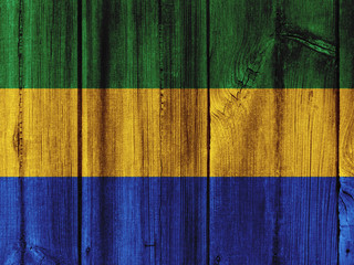 Gabon flag painted on wooden wall for background