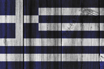 Greece flag painted on wooden wall for background