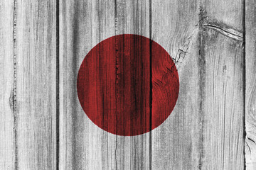 Japan flag painted on wooden wall for background