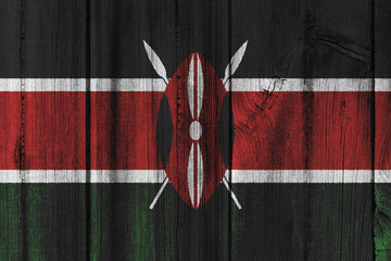 Kenya flag painted on wooden wall for background