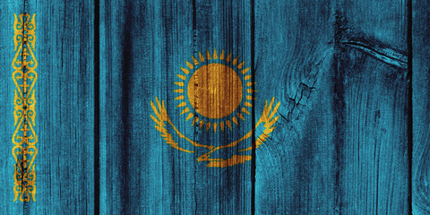 Kazakhstan flag painted on wooden wall for background