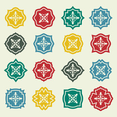 Ornamental pattern set. Badges with fleur de lis sign in flat style. Colorful vector illustration. © metelsky25