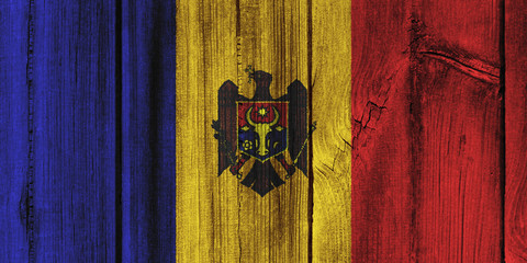 Moldova flag painted on wooden wall for background