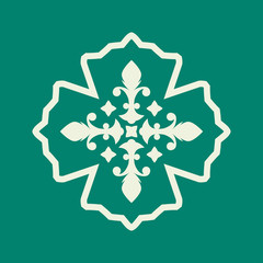 Ornamental pattern, emblem or banner in flat style. Vintage badge. Vector illustration.