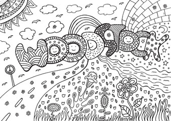 Coloring page with woodstock word