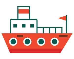 Isolated flat vector. Passenger ship with flag - icon