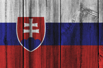 Slovakia flag painted on wooden wall for background