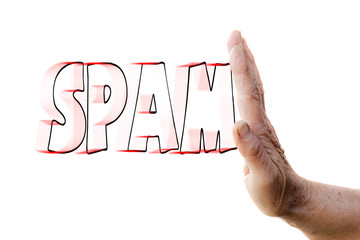 Hand of a woman stopping spam