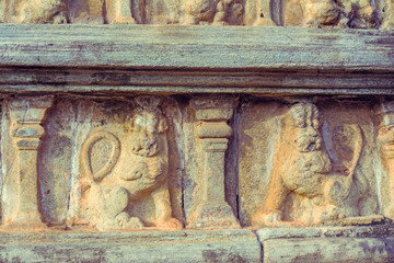 Vintage Color Effect Of Polonnaruwa ancient stone wall decorations of Buddhist Temples. Polonnaruwa Is The Second Most Ancient Of Sri Lankas Kingdoms